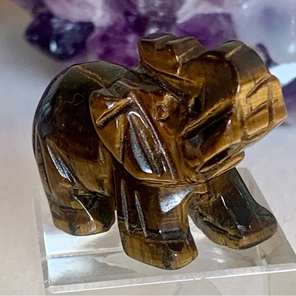 Tiger's Eye Carved Quartz Crystal Elephant Carving Reiki Healing Figurine FLASHY